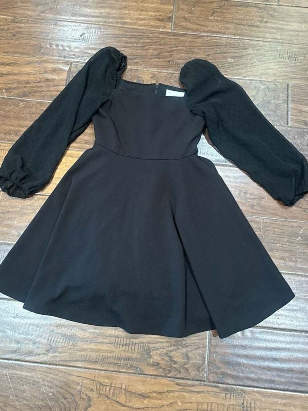 Rare Editions Womenβs Black Square Neck Swiss Dot Sleeve Dress Size 8β